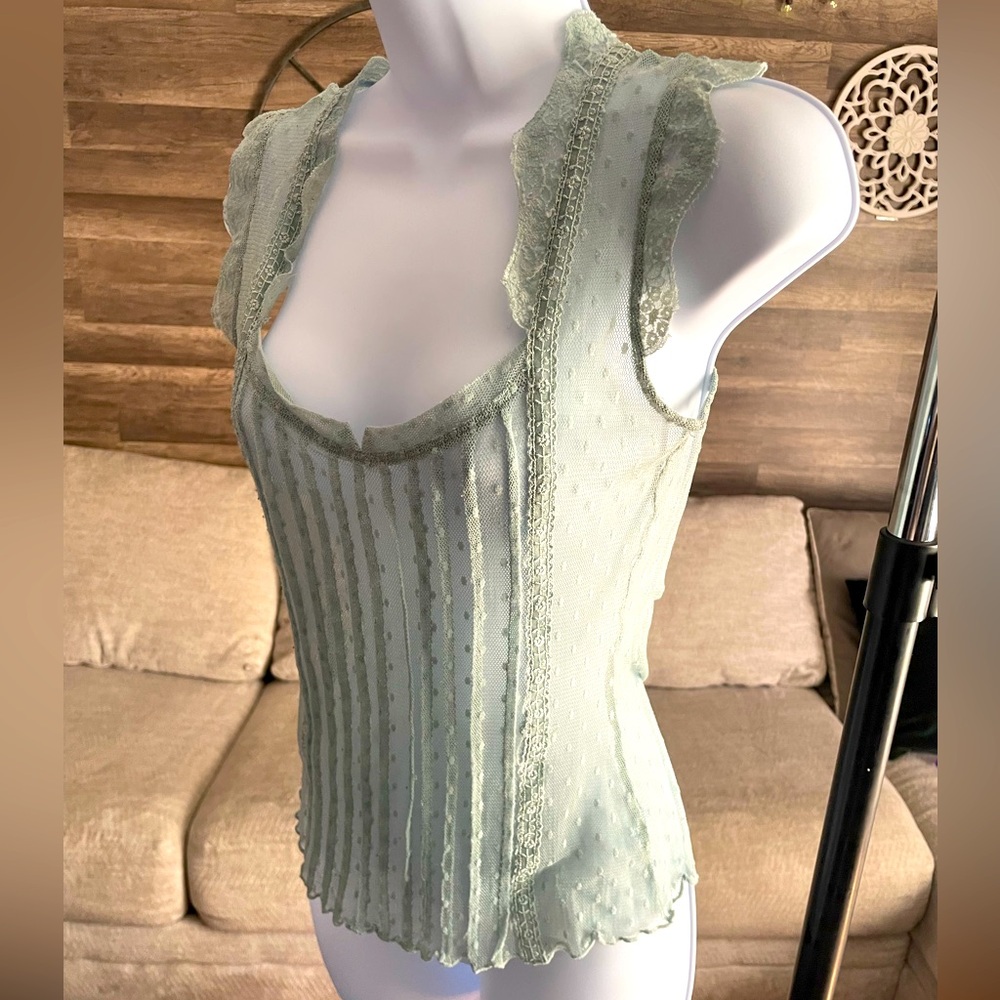Free People Sheer Lace Mint Top